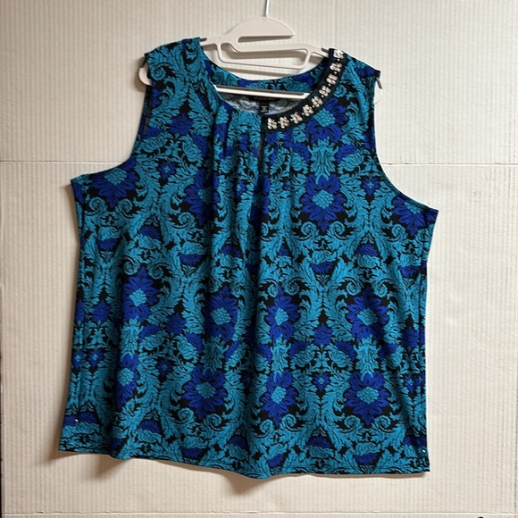 Roz & Ali Blue Sleeveless Top/Blouse Rhinestone Look At Neckline Size 3X - Picture 11 of 11